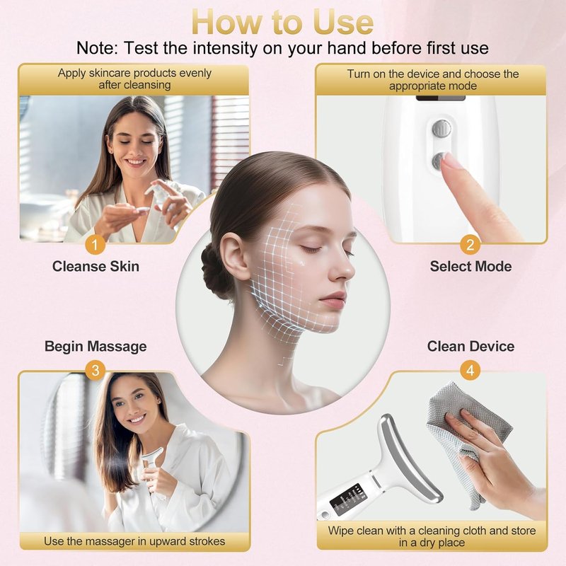 LED Facial Massager - Micro-Current Vibration & Light Therapy for Wrinkles | 4 Color Options, Cold & Hot Treatment
