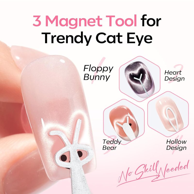 Modelones Cat Eye Nail Magnet Tool Set - 5 PCS with Magnetic Beads, Heart, Bunny & Circle Designs for DIY Nail Art