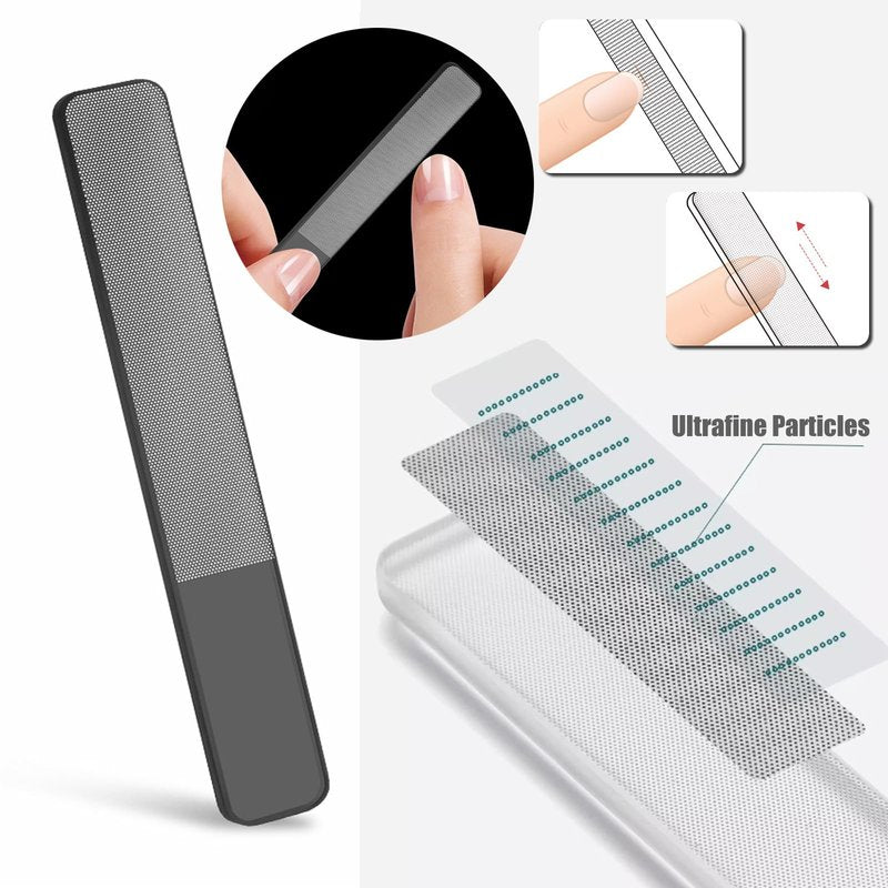 5Pcs Glass Nail File Polisher Set for Natural Nails, 2Pcs Crystal Glass Fingernail Files with Case 3Pcs Nano Glass Nail Shiner Double Sided Etched Nail Buffer for Nail Care Manicure Salon Travel Home