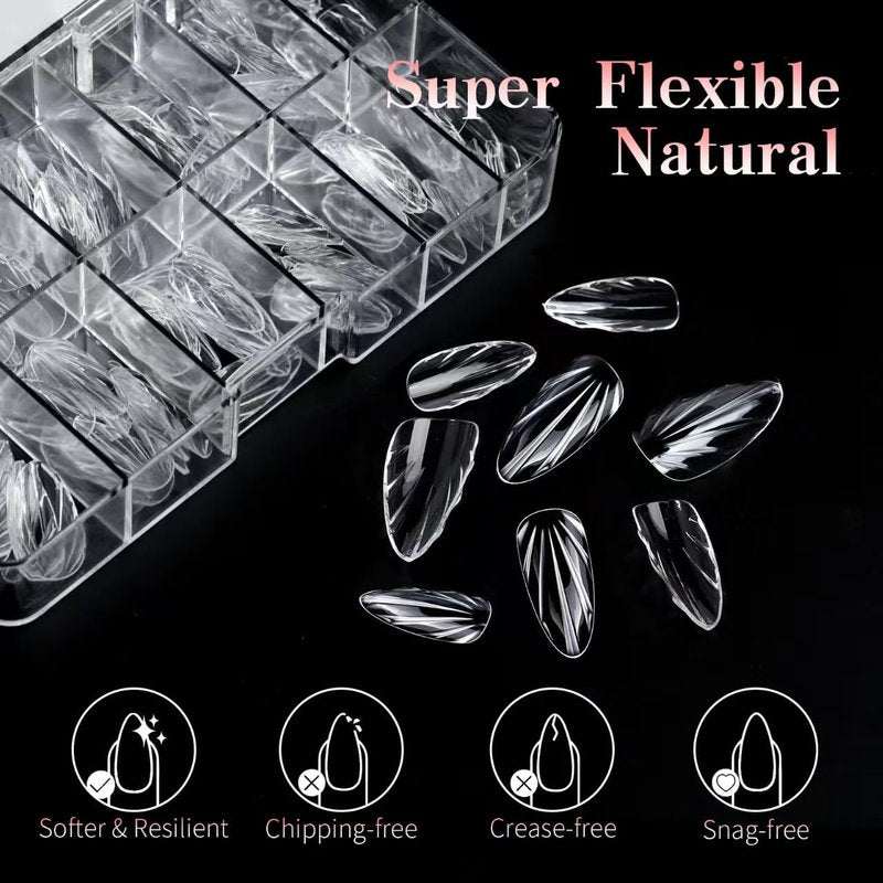 Shell Fake Nail Tips Almond Medium Soft Gel Nail Tips 14 Sizes Pre-Shaped Full Cover Clear Acrylic Press on False Nails Extension Tips for Woman DIY 140PCS