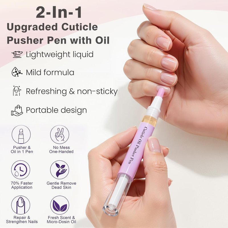 2-in-1 Cuticle Oil Pusher Pen,2026 New Ceramic Cuticle Pusher Oil Pen,Ceramic Cuticle Pen for Nails,Nail Care Tool for Dry Damaged Nails Hangnails Moisturize Polish Brighten 2Pcs