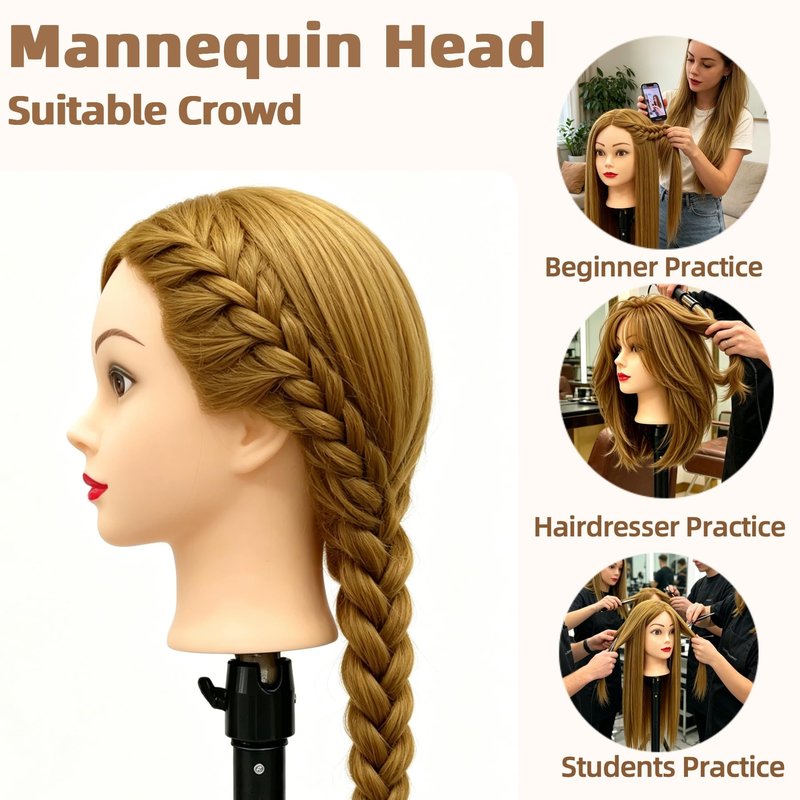 26"-28" Light Auburn Hair Mannequin Head Practicing Braiding, Cosmetology Mannequin Head with Hair for Styling, Training Doll Head for Group Practice Braids Skills and Have Fun