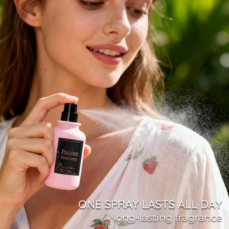 Passion Strawberry Eau de Parfum for Women, 1.7 fl oz Long-Lasting Gourmand Perfume with Strawberry, Cream, Musk & Marshmallow Cotton Candy – Sweet Fruity Floral Scent, Elegant Women’s Fragrance Gift