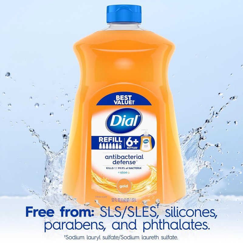 Dial Antibacterial Defense Liquid Hand Soap - Aloe Gold Scent, 52 Fl Oz Refill (3 Count) | Dermatologist-Tested Gentle Formula