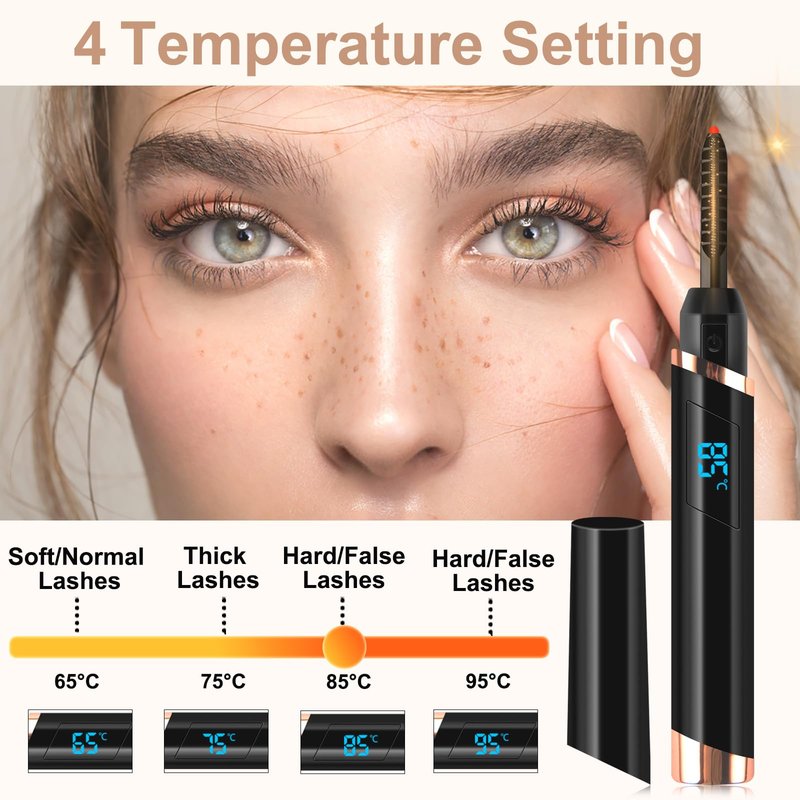 Heated Eyelash Curler- Eye lash Curlers Heat- 4 Temperature Mode- Rechargeable Lash Curler for Makeup Natural Curling Eye Lashes and 24 Hours Long Lasting - Black 2026 Updated New Model U3