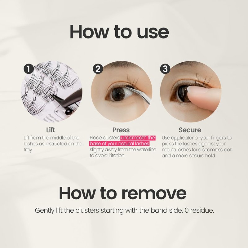 GlamReal Self-Adhesive Press-On Lashes - Ultra-Thin Invisible Band, 36 Reusable Clusters | Fairy Airy, 10-14mm