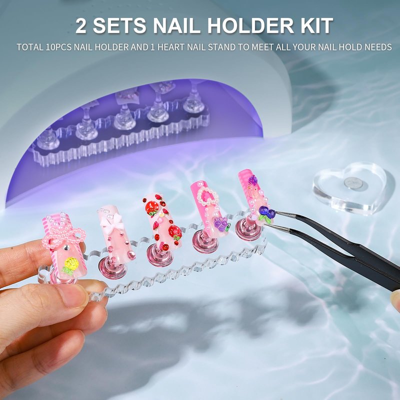 Fandamei Nail Stand, 2 Set Nail Holder for Painting Nails, Nail Stand for Press on, Press on Nail Stand for Practice, Magnetic Acrylic Nail Display Stands for Nail Art with Double-Sided Tape