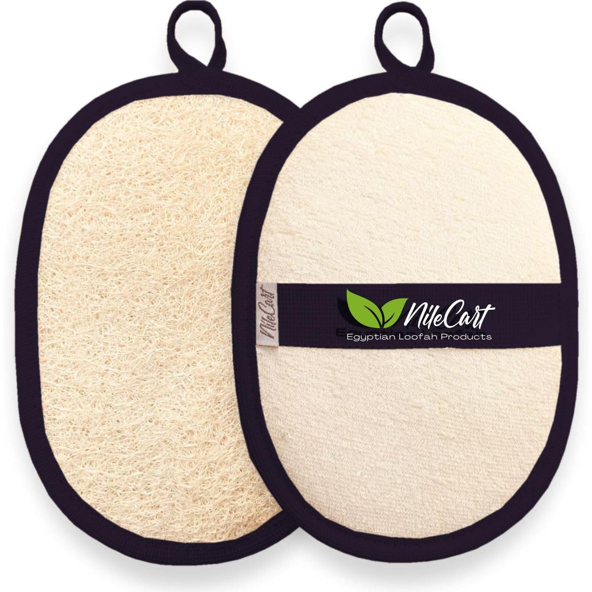 NileCart Natural Loofah for Men - 2 Pack Egyptian Luffa Sponge Pads - Natural Body Exfoliator Scrubber for Bath & Shower (Black)
