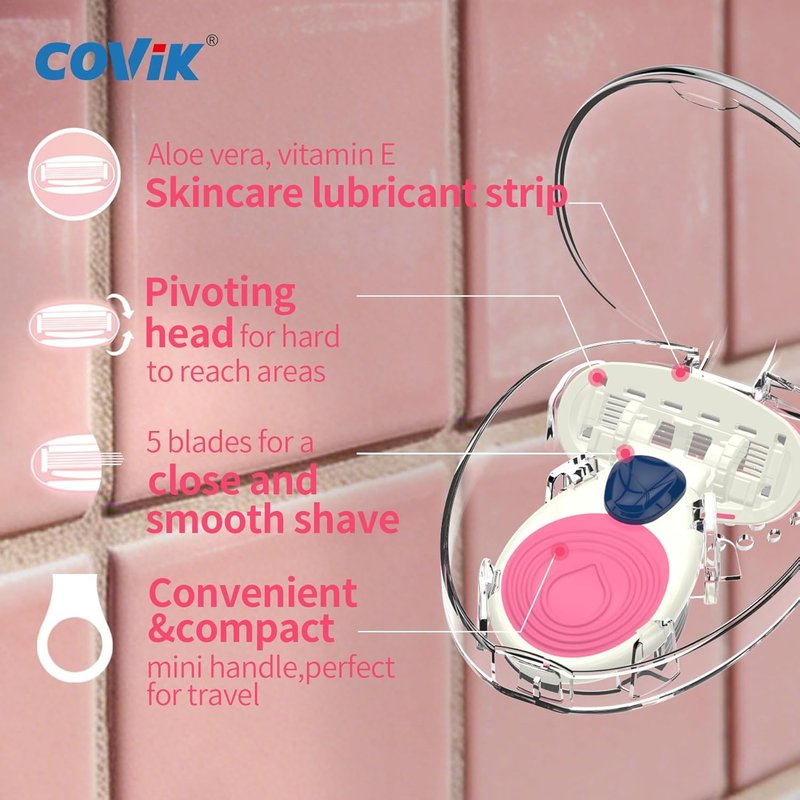 Mini Razors for Women - 5-Blade Travel Razor in Pink | Compact & Convenient