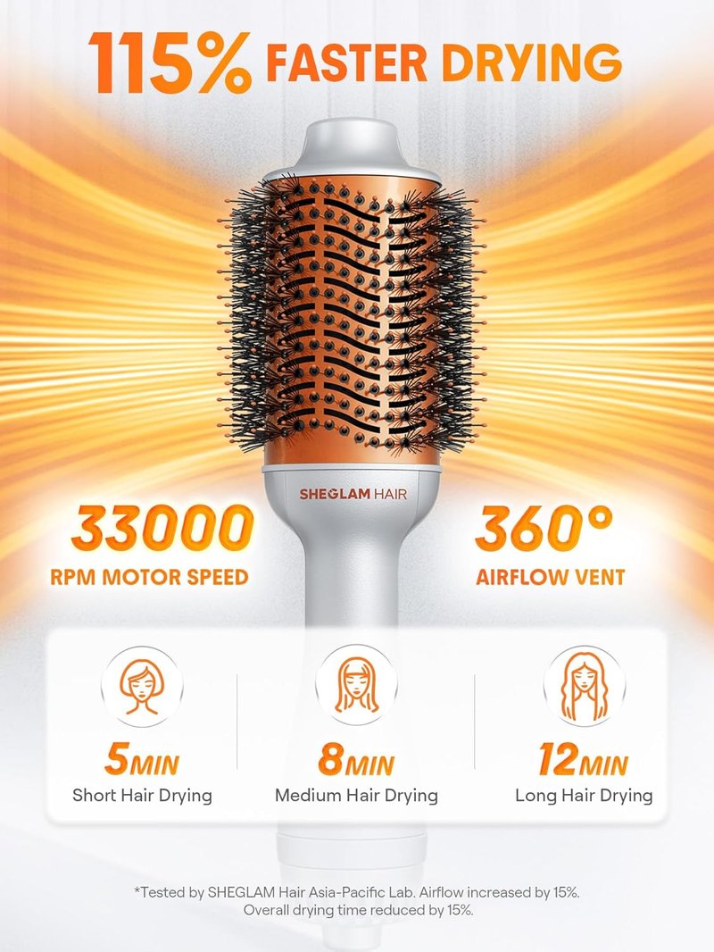4-in-1 Hot Air Brush | Hair Dryer & Styler with 33000 RPM Motor, Ionic Bristles for Frizz-Free Blowouts, 3 Heat Settings