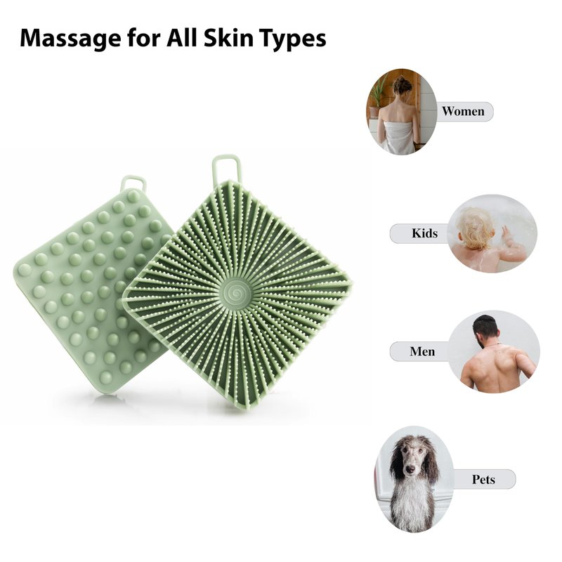 2 PC Silicone Exfoliating Body Scrubber, Silicone Body Shampoo Brush, Soft Silicone Loofah for Sensitive Skin, Shower Silicone Hair Scalp Massager, Easy to Clean, Lather Well(Black&Green)