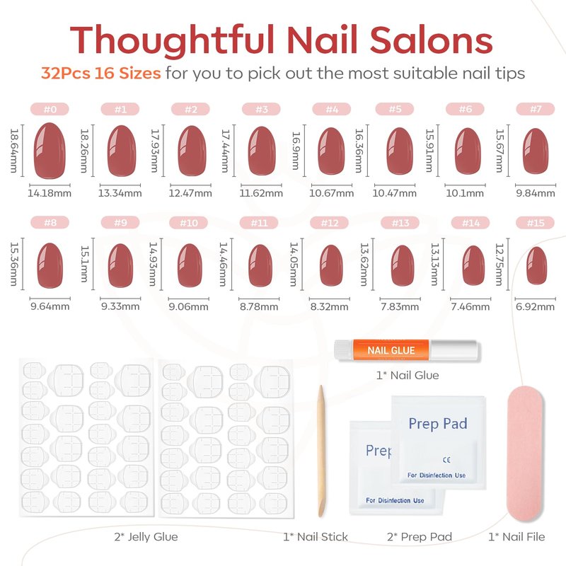 modelones Pink Short Press on Nails, Spring Oval Fake Nails Kit Press Ons with Nail Glue, Adhesive Tabs, Nail File, Prep Pad, Manicure Stick, 32Pcs 16 Sizes, Women Girl Gift