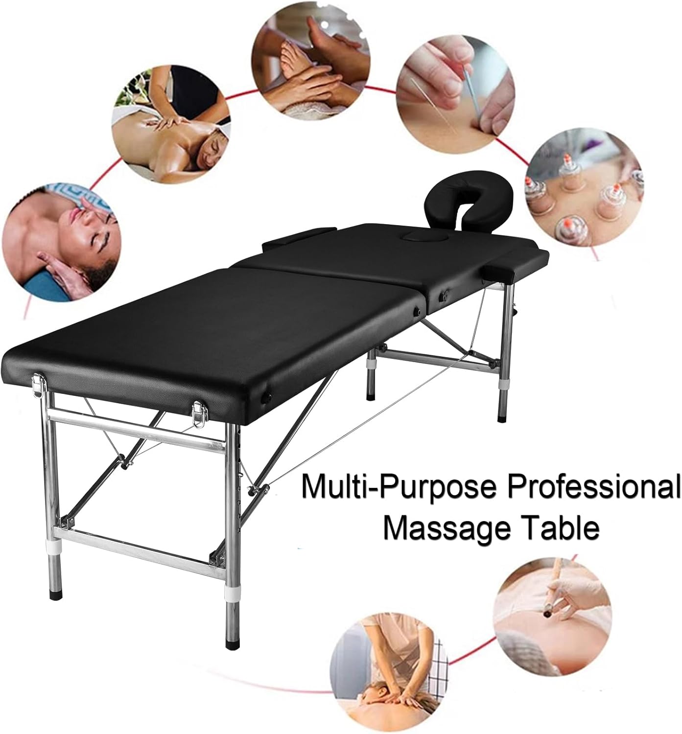 Skiennix Portable Massage Table - Foldable Spa Bed with Adjustable Height | Lightweight Black Design for Estheticians