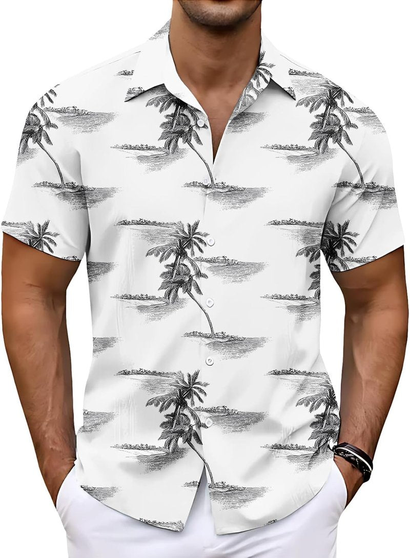 Men's Hawaiian Print V-Neck Summer Shirt - Casual Short Sleeve Beach Top | Funny Graphic Design