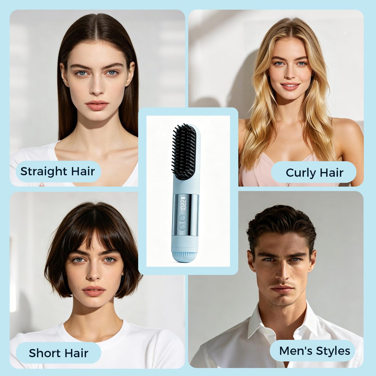 sniqafo Upgraded Go Brush Pro, 3 Heat Settings for All Hair Types, 30s Fast Heat, Ionic & Ceramic Care, Cold Air Mode On The Back, 2500mAh USB-C,2026 Rechargeable Straightening Brush