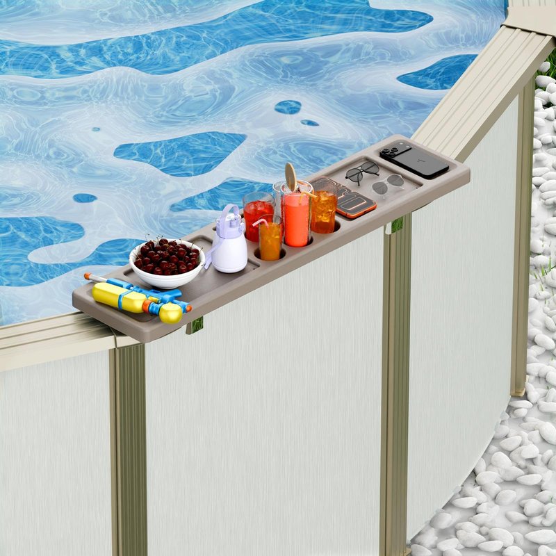 ECOPOOLTECH Poolside Bar Table, Pool Drink Bar with 5 Cup Holders Exclusively for Above Ground Steel Wall Pool - Patio Pool Party Accessories for Adults, Portable Suction Cup Swim Up Bar, 47×11"
