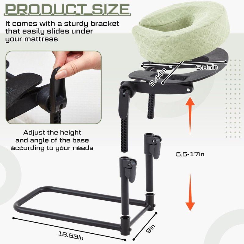 Qunclay Massage Headrest for Face Bed Adjustable Massage Cradle Home 17" Height Bed Massages Head Holder Portable Head Rest Table Kit Sleeping Mattress Comfortable Face Down Pillow After Eye Surgery