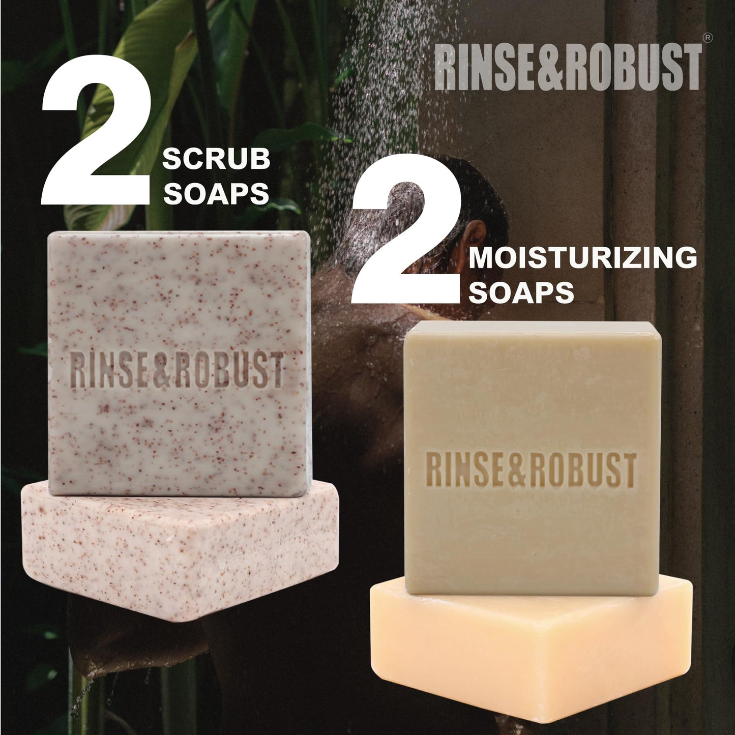 Rinse & Robust Mens Bar Soap Cleansing Bar Moisturizing & Exfoliating Scrub Soap Gift Set for Men | 4 in 1 Face Body Hand Beard Wash | Cinnamon, Lemon Cedar, Mint Ice Chips, Tobacco | 5.3 oz of 4 Bars