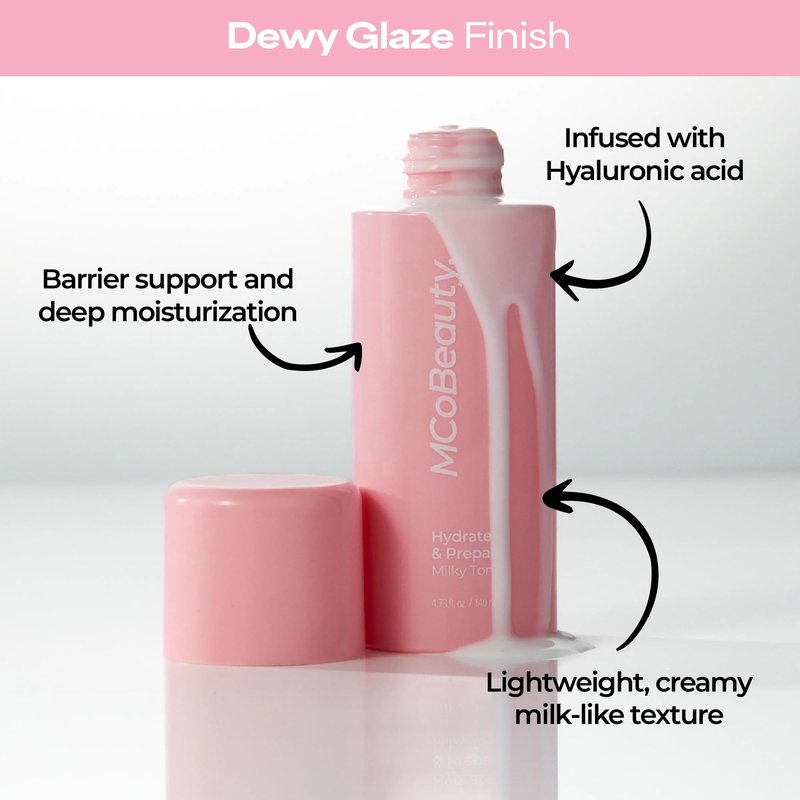 MCoBeauty Hydrate & Prepare Milky Toner - Ceramide Hyaluronic Acid Toner Essence for Plump Dewy Glazed Skin - Calming Hydrating Face Milk - Makeup Prep for Dry Sensitive Skin - Vegan & Cruelty Free