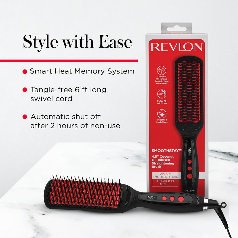 REVLON SmoothStay XL Hair Straightener, Heated Straightening Brush with Coconut Oil Infused Ceramic Plates, Long-Lasting Sleek Results, Reduced Frizz & Static