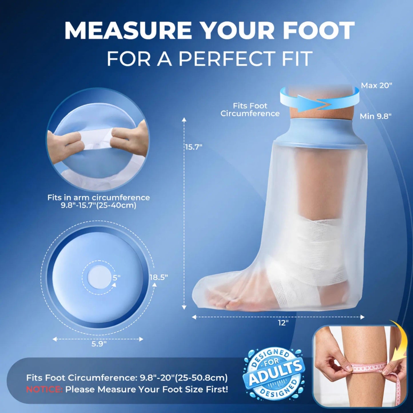 UpGoing Waterproof Foot Cast Cover for Shower Ringless Silicone Design, Reusable Medical Grade Surgery Recovery Foot Protector for Men Women, Ankle Wound Cover for Bathing Swimming
