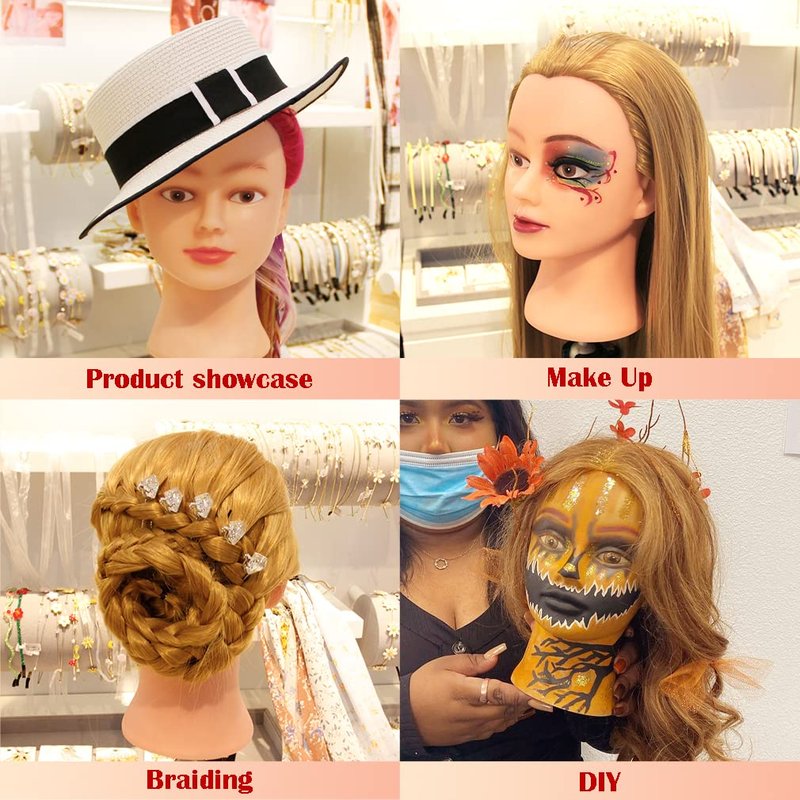 FABA Mannequin Head with Hair Blonde 26"-28" Cosmetology Mannequin Head Styling Practice Braiding Cosmetology Doll Head Hair for Hairdressing with Free Clamp Holder