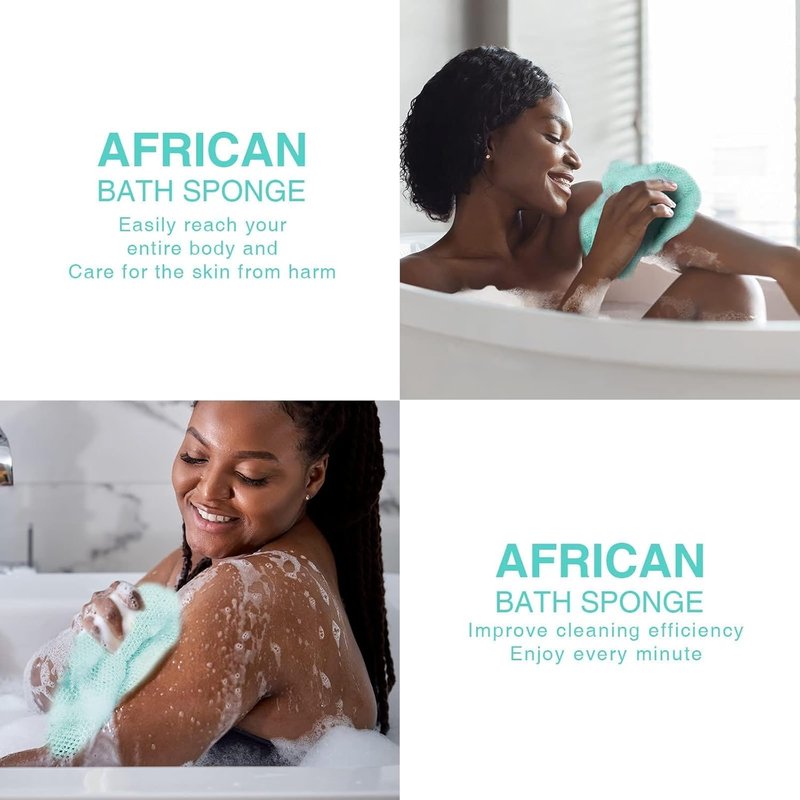 African Bath Sponge - Exfoliating Net Body Scrubber for Smooth Skin | Green Color, Ideal for Daily Use