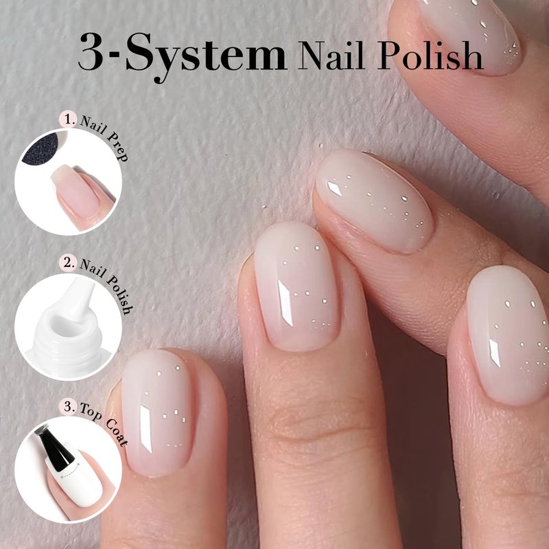 AZUREBEAUTY Milky White Translucent Nail Polish – Quick Dry, Long-Lasting, Natural Jelly Glossy Finish for DIY Manicure & Nail Art, Salon Quality for Women
