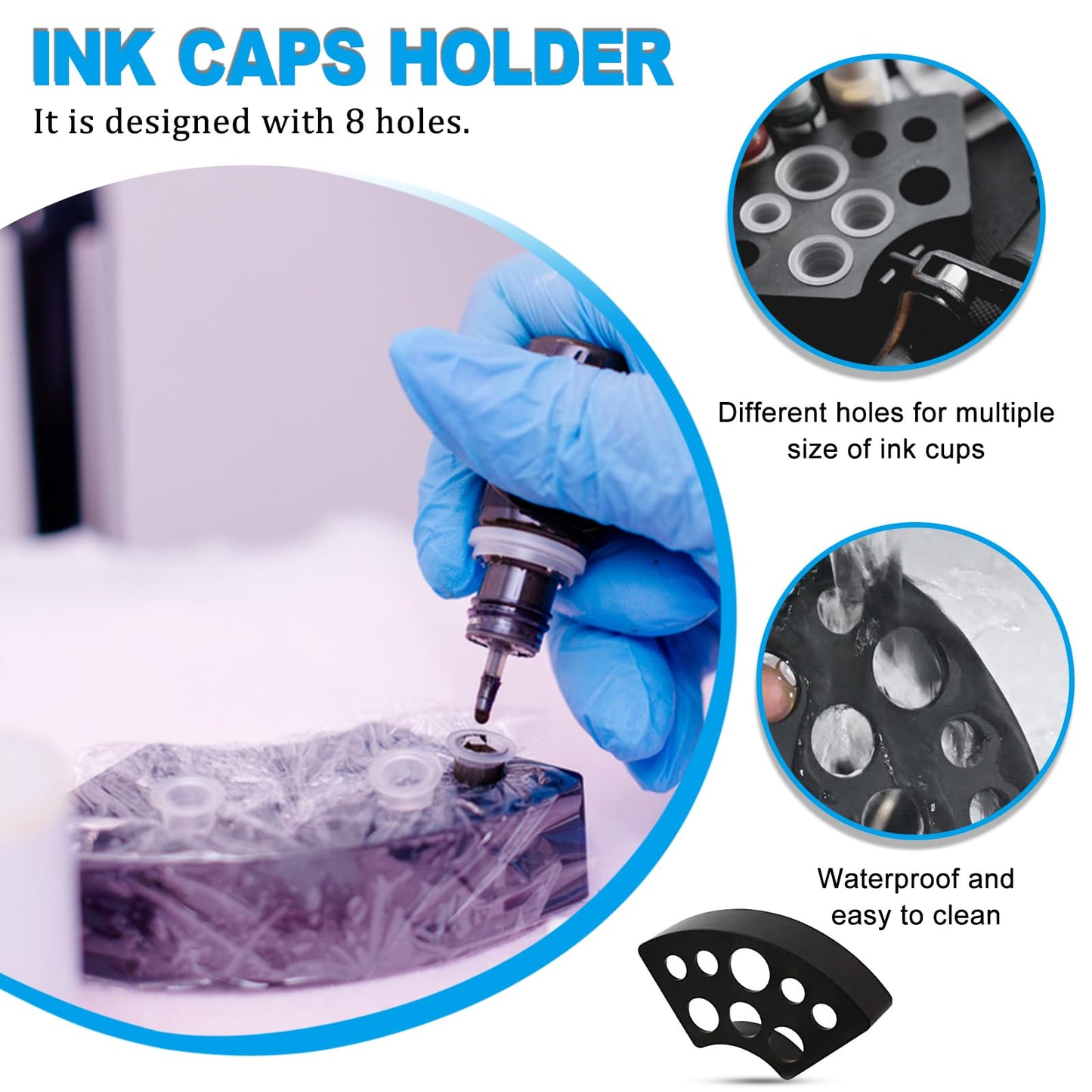 303Pcs Tattoo Ink Caps Kit - Emalla 3Pcs Black Tattoo Ink Cups Holder with 300Pcs Tattoo Ink Caps 100 Small 100 Medium 100 Large Tattoo Ink Cups Tattoo Ink Container Tattoo Kit Tattoo Supplies