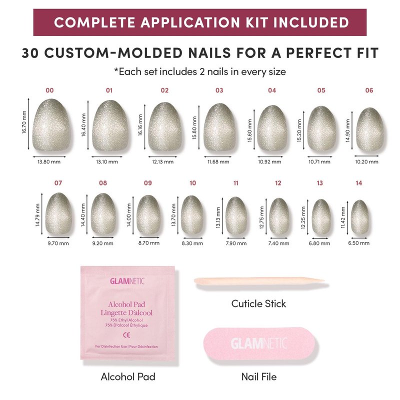 Glamnetic Quick Press Mani - Mess-Free Peel and Stick Oval Extra Short Nails | Sparkly Moss - 30 Nail Kit in 15 Sizes