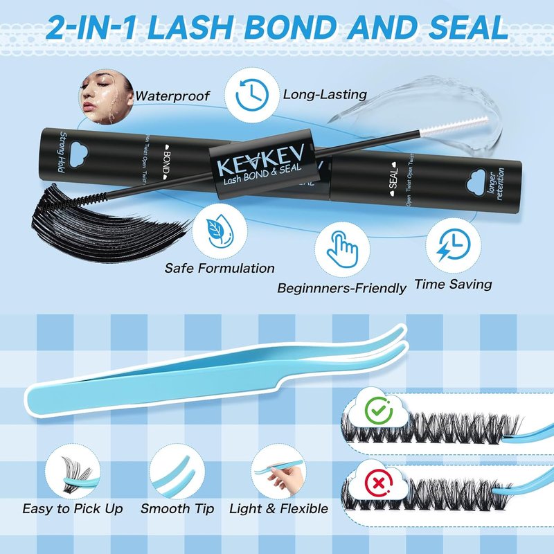 Lash Extension Kit - 280 Pcs Individual Eyelash Clusters with Bond & Seal | 40D & 50D, 9-16mm