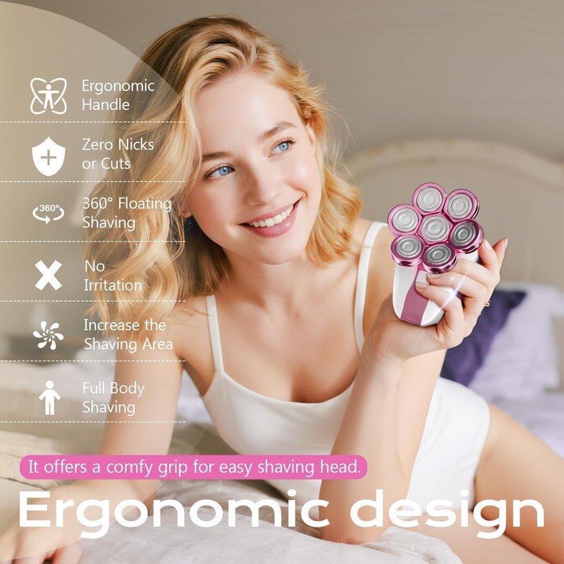 Electric Razors for Women, 7D Shavers for Women with LED Display, Rechargeable Waterproof Electric Shaver, 5-in-1 Multi-Function Body Hair Shaver Grooming Kit for Legs/Face/Armpits/Bikini(Pink)