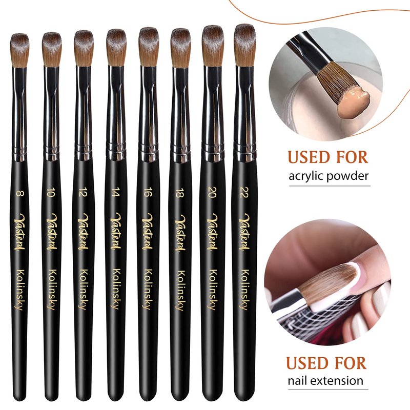 Acrylic Nail Brush Size 10 - 100% Kolinsky Oval Crimped Design | Sturdy Wooden Handle for Professional Nail Art