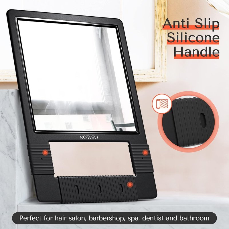 Handheld Mirror - Unbreakable Shatterproof Design with Silicone Handle for Makeup, Barber, Shower | Black