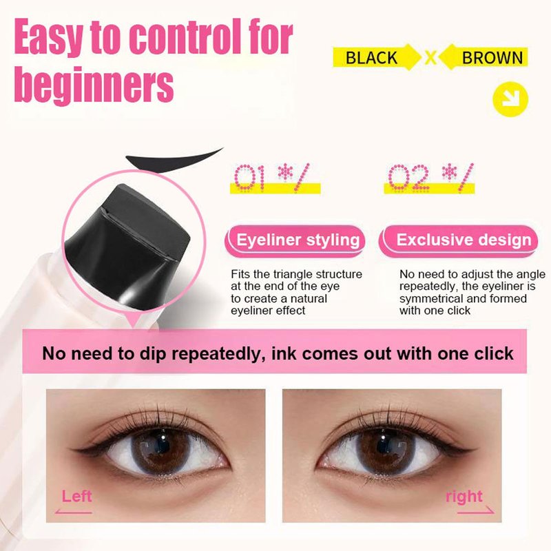 DENESTUP 2Pcs Eyeliner Stamp Wing Cat Eye Liner Stamp, Magnetic Eyeliner Stamp Pen Long Lasting Waterproof Winged Beginner Liquid Eyeliner Makeup (Black)