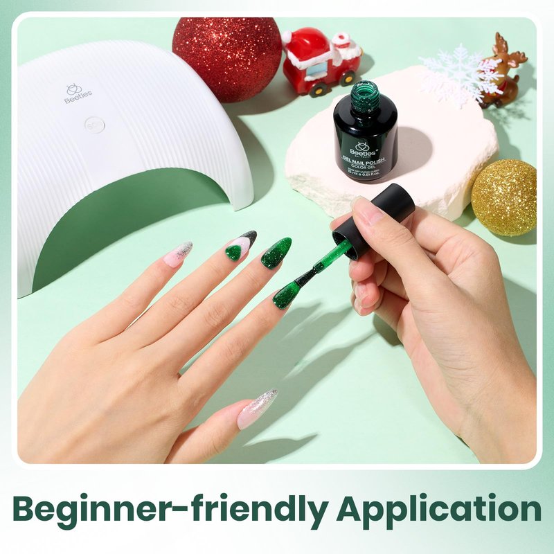 Beetles Green Gel Nail Polish – EverGleam Glitter Gel Polish, 15ml Soak Off UV LED Shimmer Emerald Green Nail Art Color, Long Lasting Glossy Manicurefor Salon and DIY Nail St Patrick Day