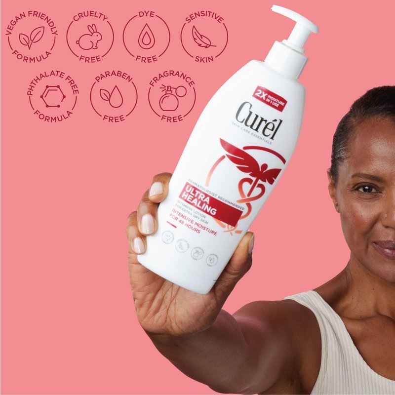 Curel Ultra Healing Lotion for Sensitive and Dry Skin, Hand and Body Lotion Repairs Moisture Barrier, Ceramide Moisturizer, Fragrance-Free, Dermatologist Recommended, Body Care, 20 Fl Oz