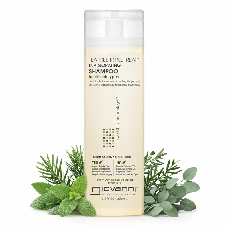 GIOVANNI Tea Tree Triple Treat Invigorating Shampoo - Cooling Peppermint, Eucalyptus & Rosemary, Helps Strengthen & Rejuvenate Hair & Scalp, Salon Quality, Paraben Free, Tea Tree Shampoo - 8.5 oz