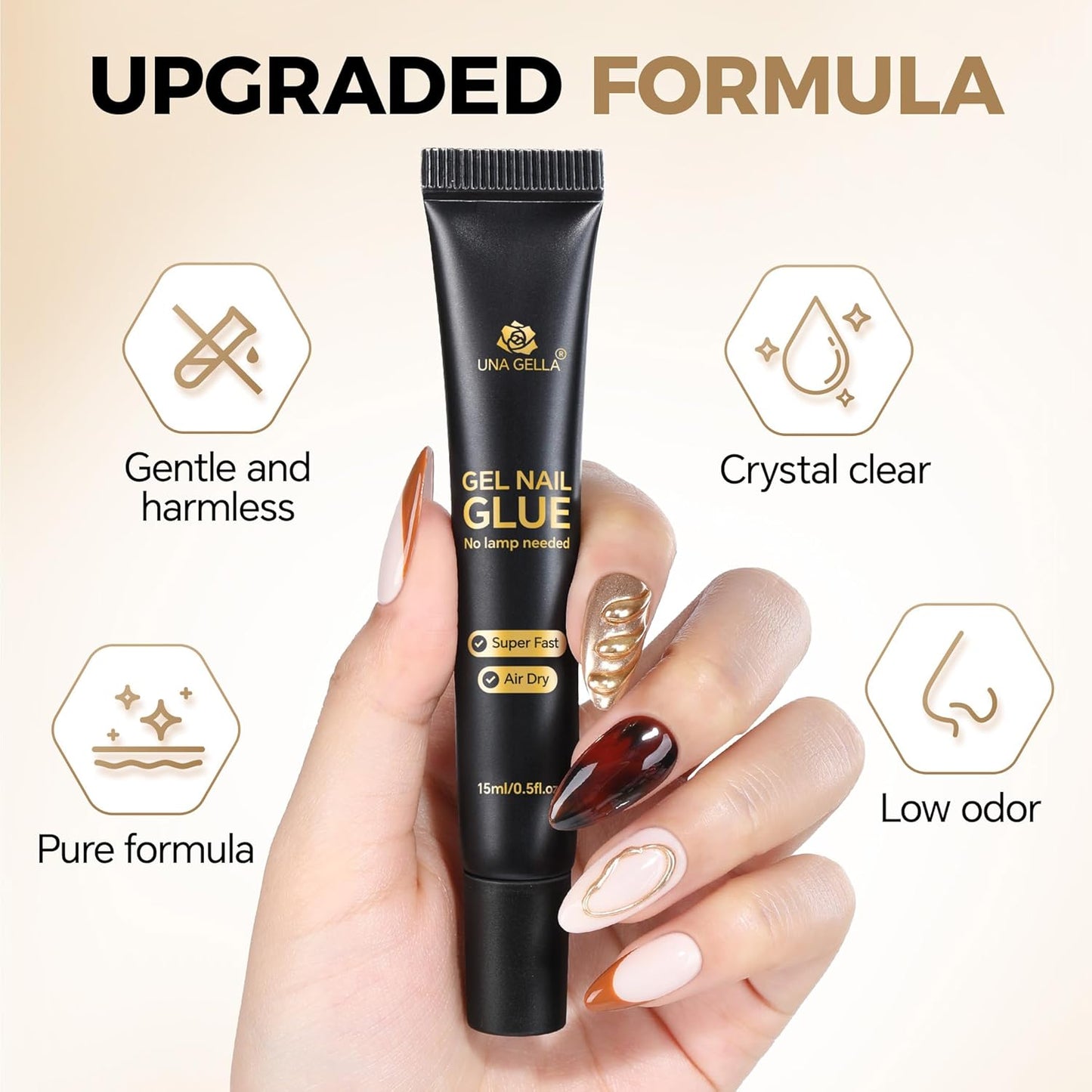 UNA GELLA Nail Glue Remover & Strong Nail Glue Gel Set - 15ml | No UV Lamp Needed