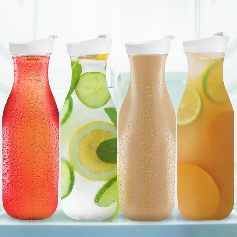 DilaBee Plastic Pitcher With Lid (4-Pack 50oz) Round Plastic Beverage Dispenser for Water, Milk, & Lemonade - Water Pitchers, Carafes for Mimosa Bar - Clear Drink Dispenser BPA-Free - HAND-WASH ONLY