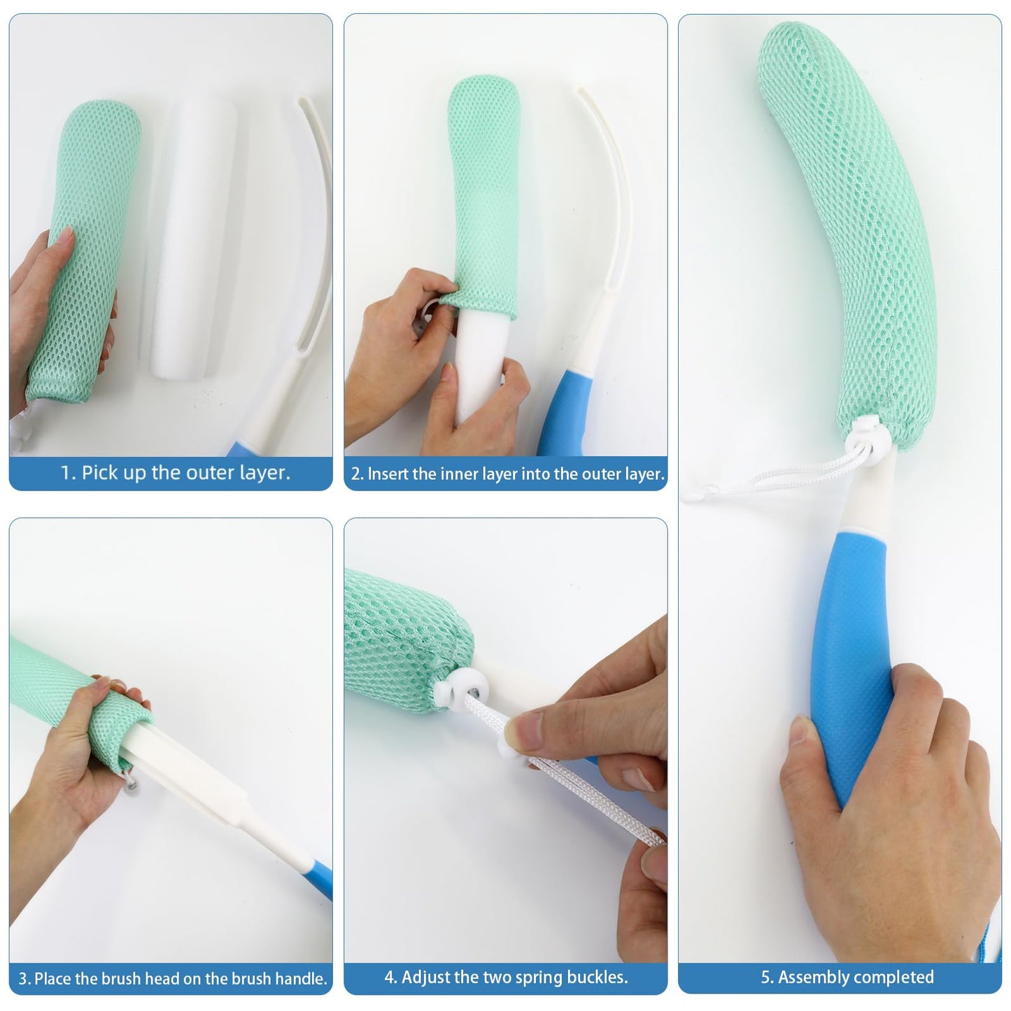 KkaFFe Back Scrubber for Shower，Mesh Sponge Body Shower Brush with Long Handle for Use in Shower Back Scrubber,Back Scrub for Exfoliating Body Scrubber or Shower Brush (Green and Green)