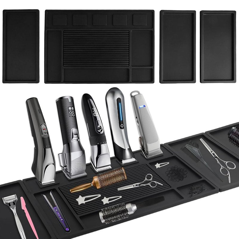 Magnet Barber Mats - 4Pcs Silicone Organizer Mats with 5 Magnets | Non-Slip Heat-Resistant Pads for Professionals