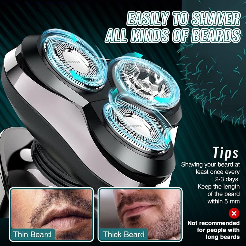 Electric Razor for Men - Waterproof Rechargeable Shaver | Cordless Wet/Dry with Nose & Sideburn Trimmer