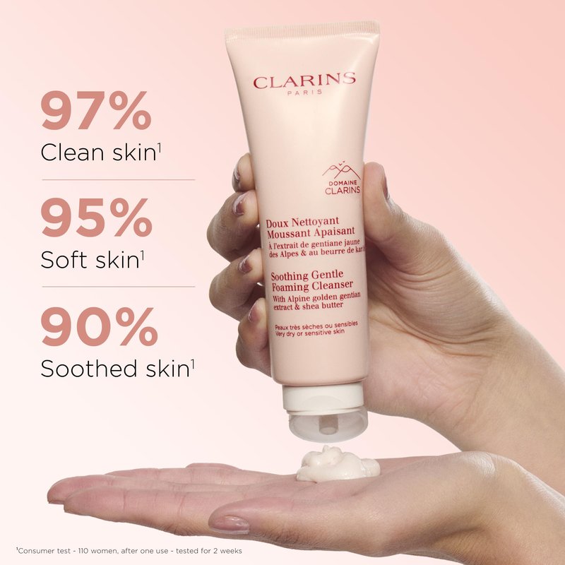 Clarins Soothing Gentle Foaming Face Cleanser | Cleanses, Soothes, and Comforts | Contains Nourishing Shea Butter | Soap-Free| SLS-Free| Very Dry or Sensitive Skin Types | 4.2 Ounces (Pack of 1)