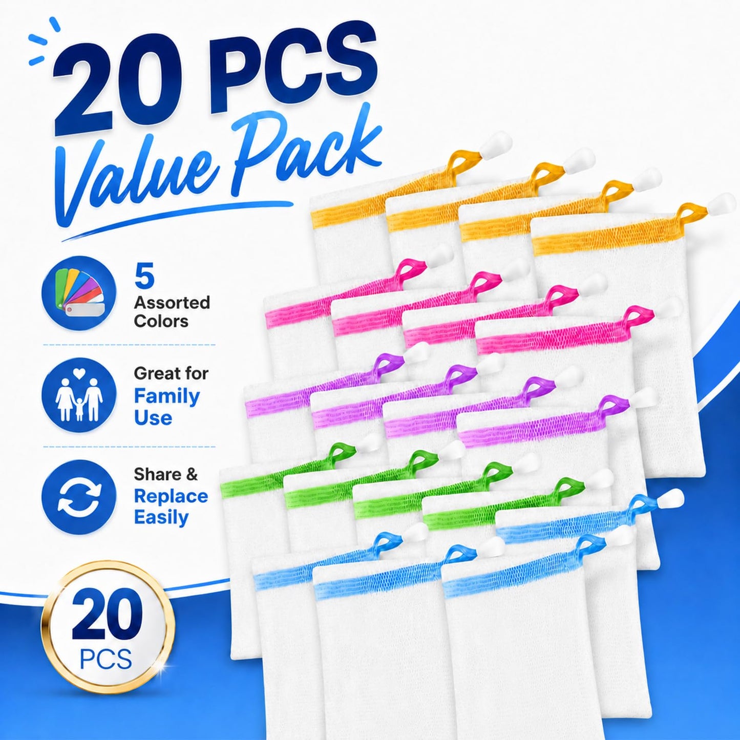 Lagincig 20 Pcs Soap Bag - Mesh Bar Soap Pouch with Drawstring, Nylon Foaming Holder for Shower, Travel, Gym, Bathroom