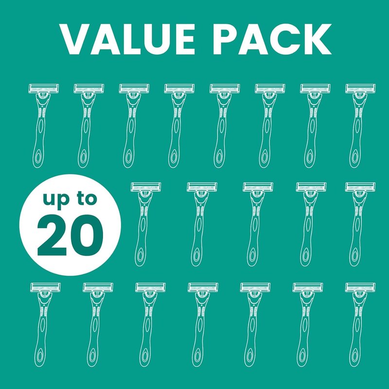 20 count Disposable Razors for Men,3-Blade Razors,Bulk Stainless Steel Shavers with Lubricating Strip for Shaving Sensitive Skin