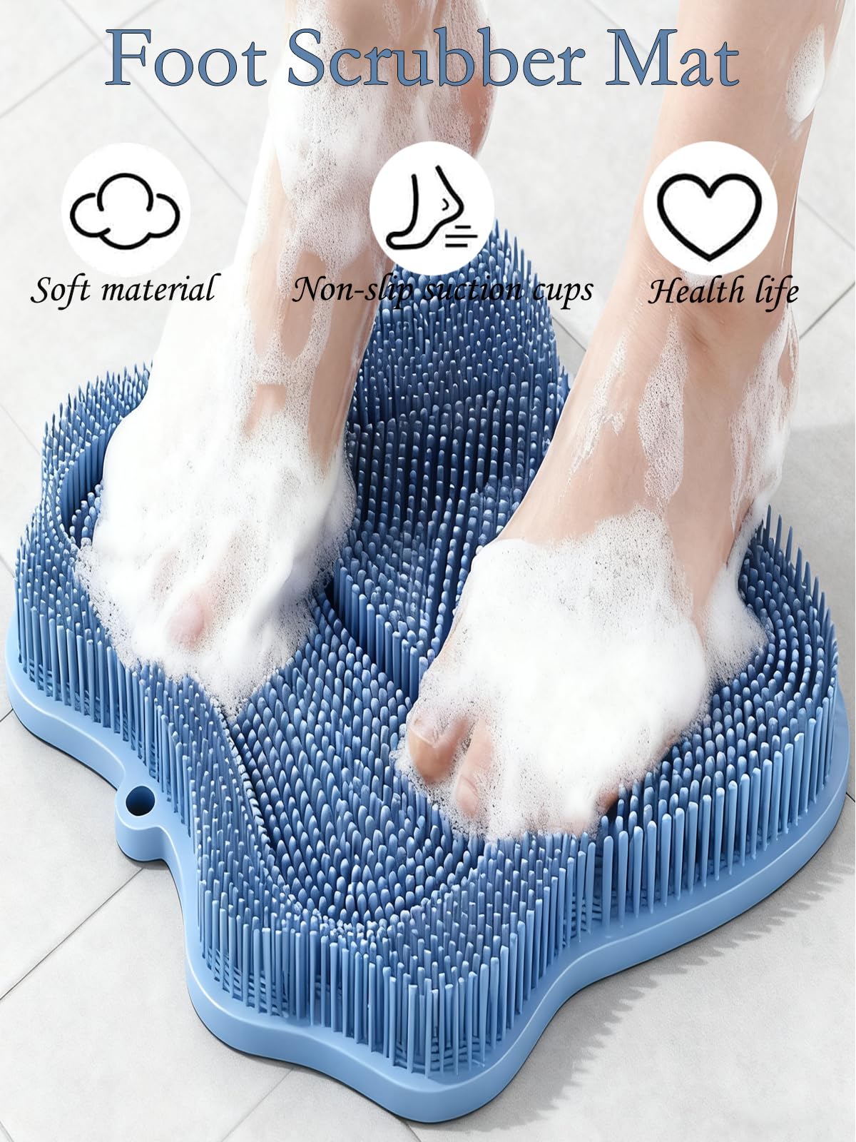 Shower Foot Scrubber Mat,Wall Mounted Back Scrubber Silicone Bath Massager Cushion Brush with Non-Slip Suction Cups,Foot Scrubber for Use in Shower for Improve Skin Exfoliation(Blue)