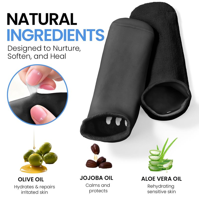 Silicone Moisturizing Socks for Women Men Large- 2Pairs Foot Moisturizer Socks for Dry Cracked Feet- Black Aloe Spa Moisture Hydrating Foot Care Socks (L Up to Size 12)