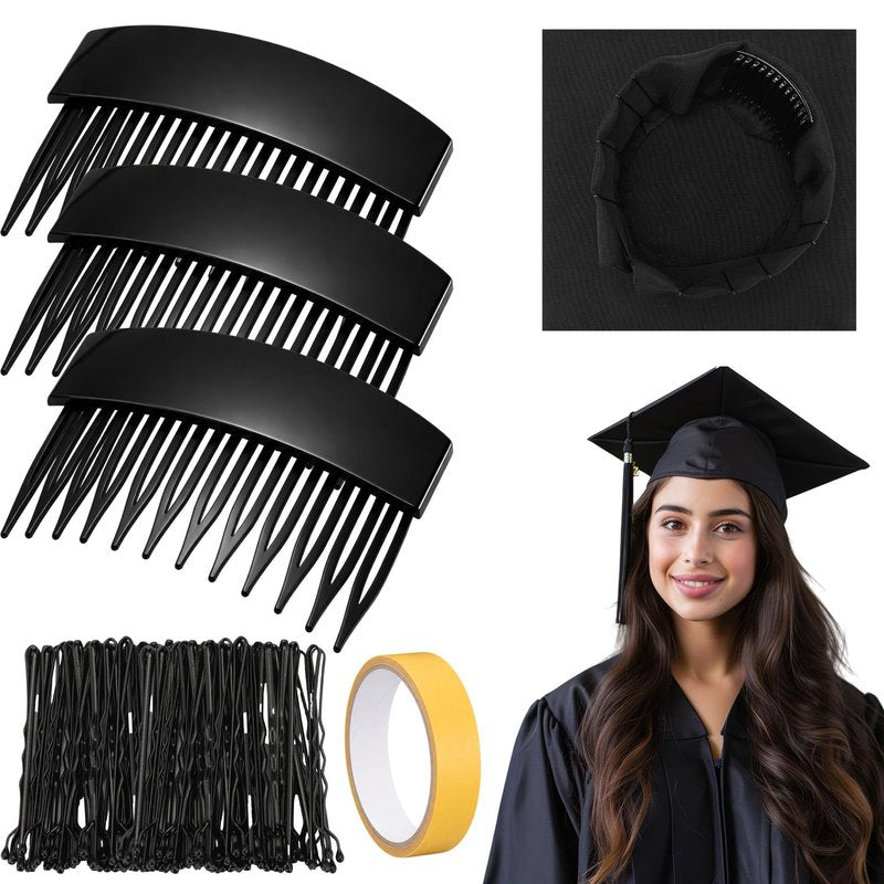 LemonRoad 3 Pcs Graduation Cap Headband Insert Clips with 50 Pcs Safety Pins for Secures Grad Cap and Hairstyle Hat Accessories for Graduation Party or Celebration