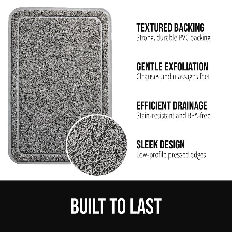 GORILLA GRIP Exfoliating Bath and Shower Mat, Textured Backing, 35x16 Soft Loofah-Style Foot Scrubber for Outside or Inside Bathtub, Quick Dry Easy Drainage Tub Floor Mats, Bathroom Essentials, Gray